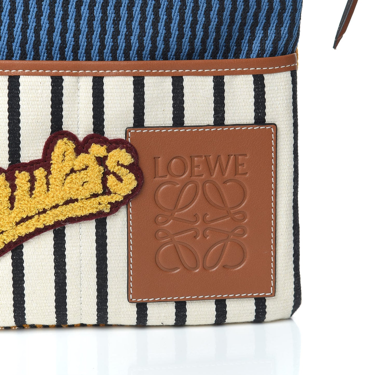 Canvas Calfskin Print Paulas Ibiza Stripes Cushion Crossbody Tan Multicolor