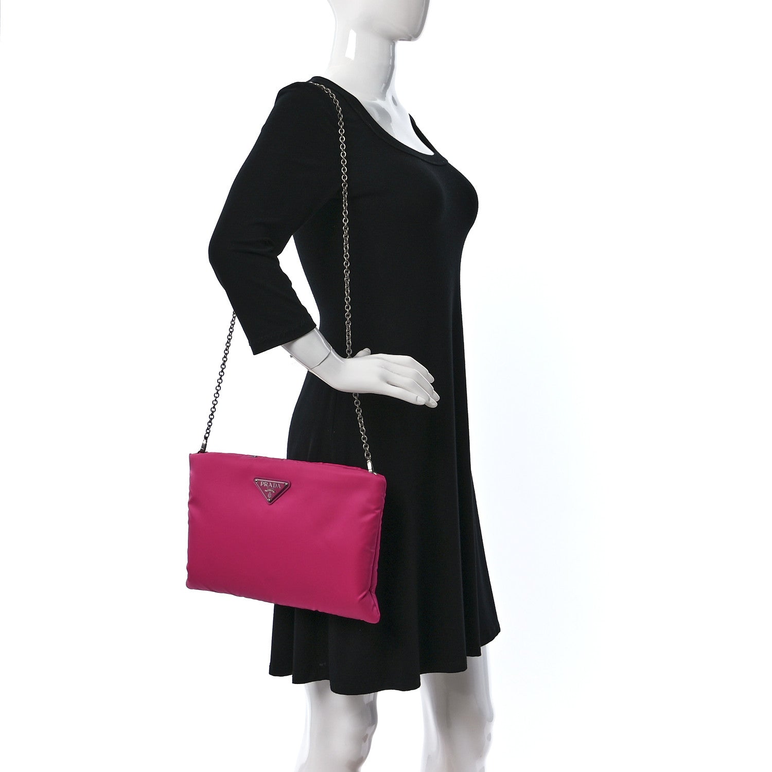 Prada Tessuto Nylon Soft Padded Medium Chain Clutch Bag Fuxia 2 of 8