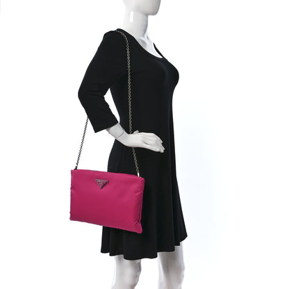 Prada Tessuto Nylon Soft Padded Medium Chain Clutch Bag Fuxia 2 of 8
