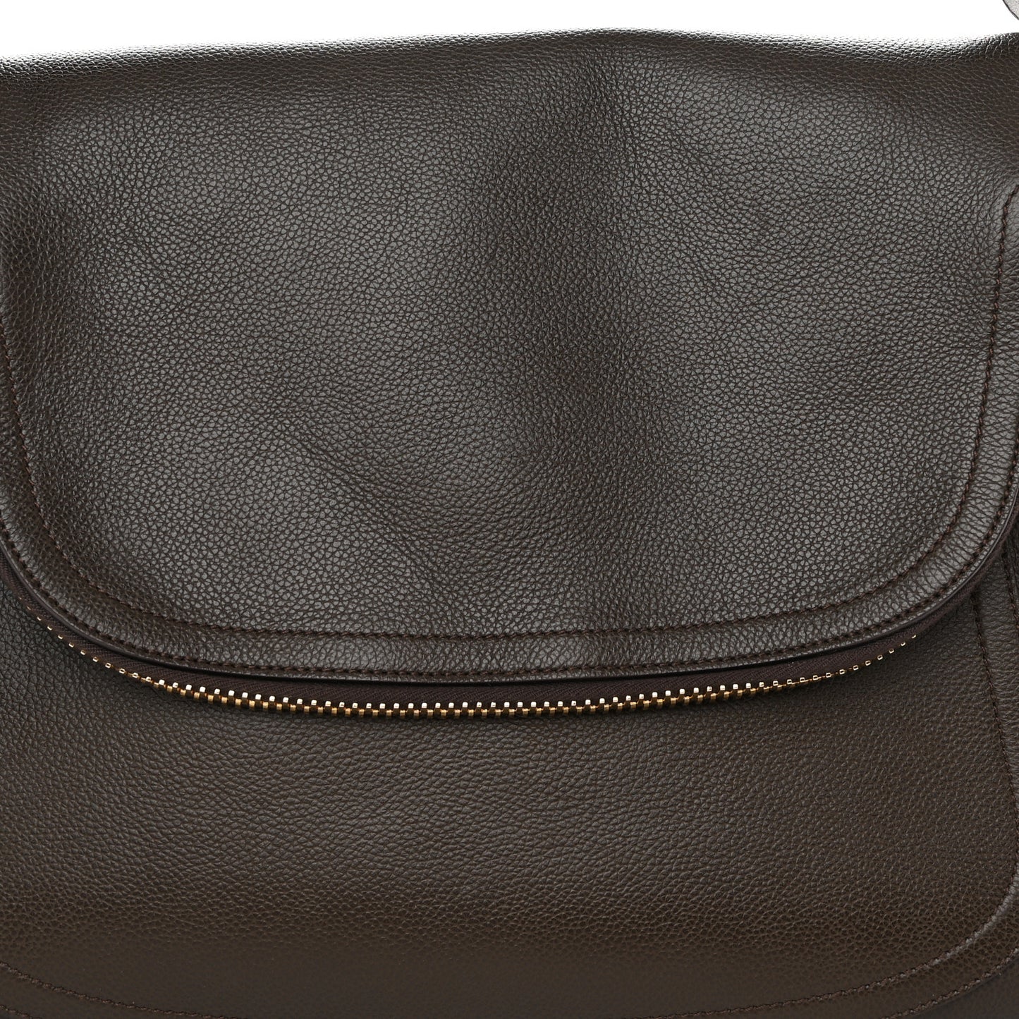 Grained Calfskin Large Jennifer Crossbody Bag Brown