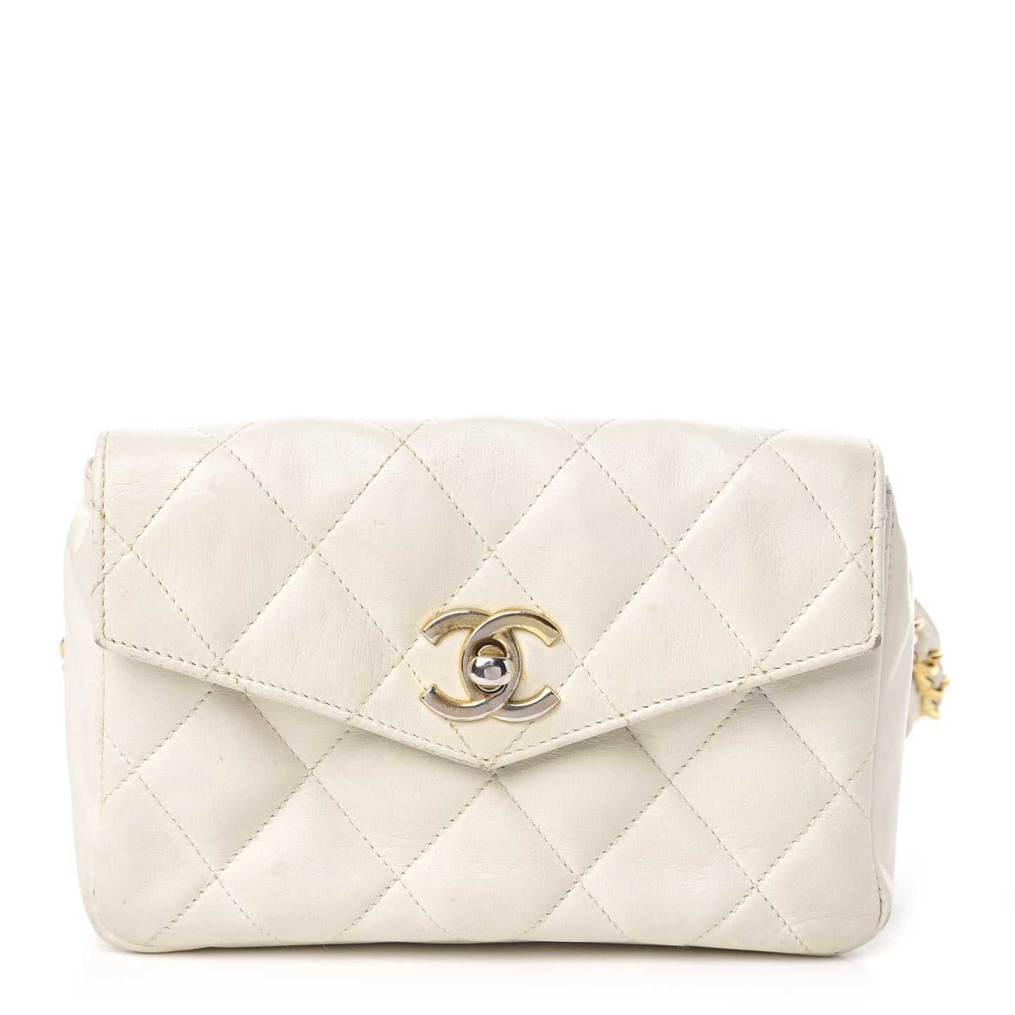 Lambskin Quilted Flap Waist Belt Bag White