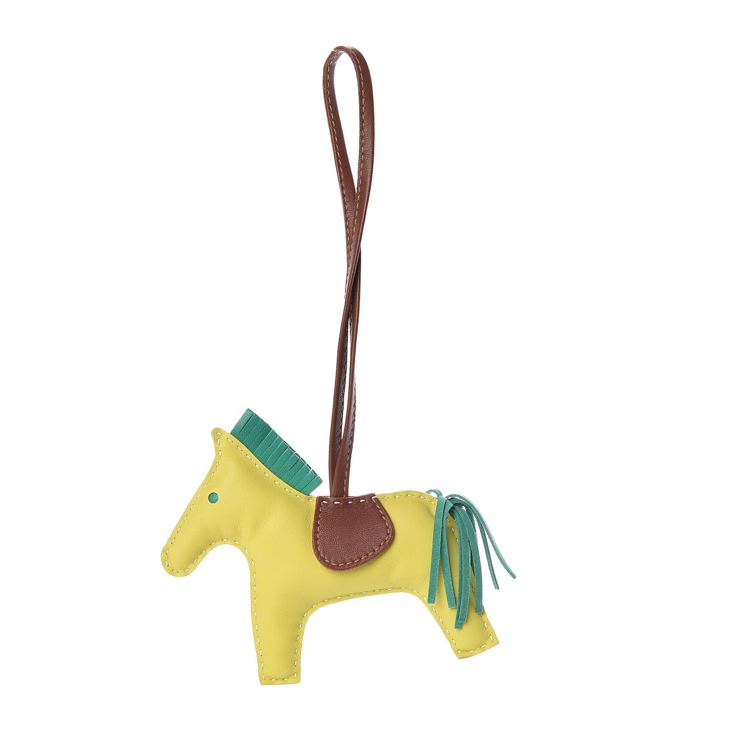 Hermes Milo Lambskin Grigri Rodeo Horse Bag Charm MM Lime Menthe Fauve 1 of 3