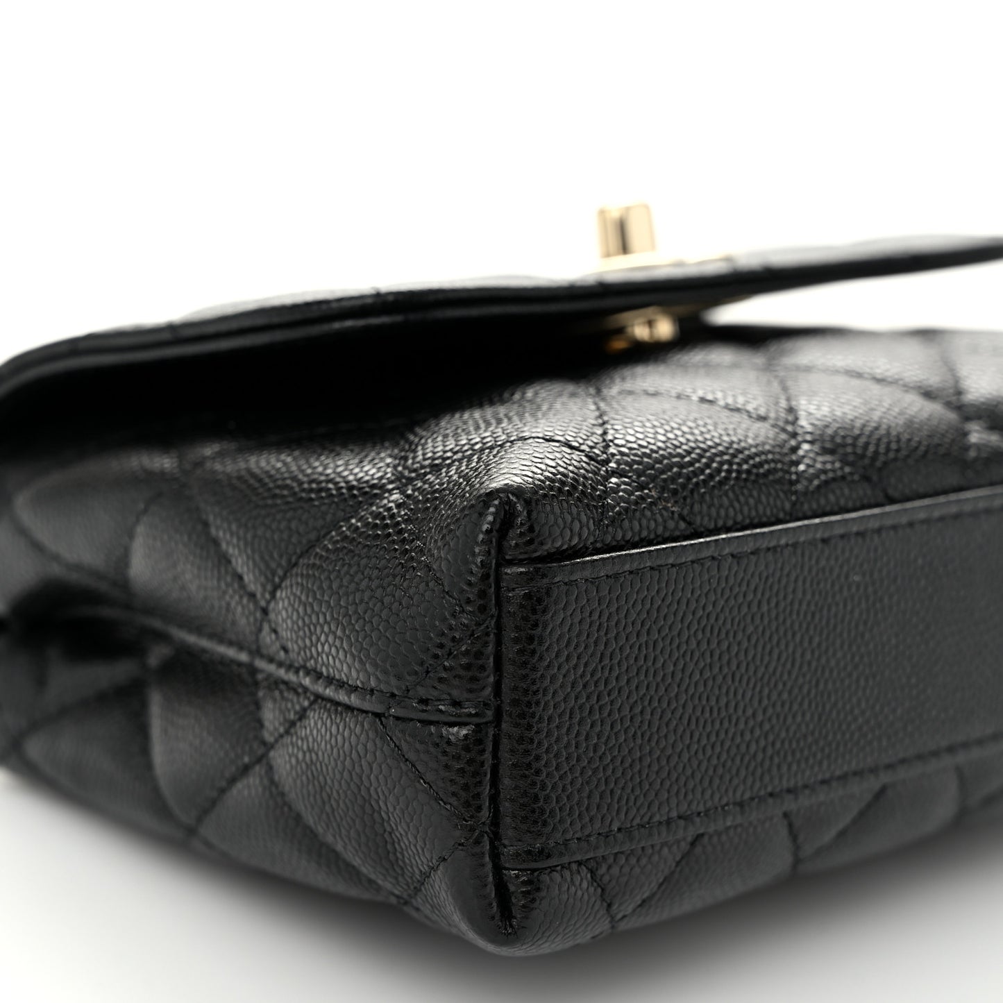 Caviar Quilted Coco Handle Clutch With Chain Black