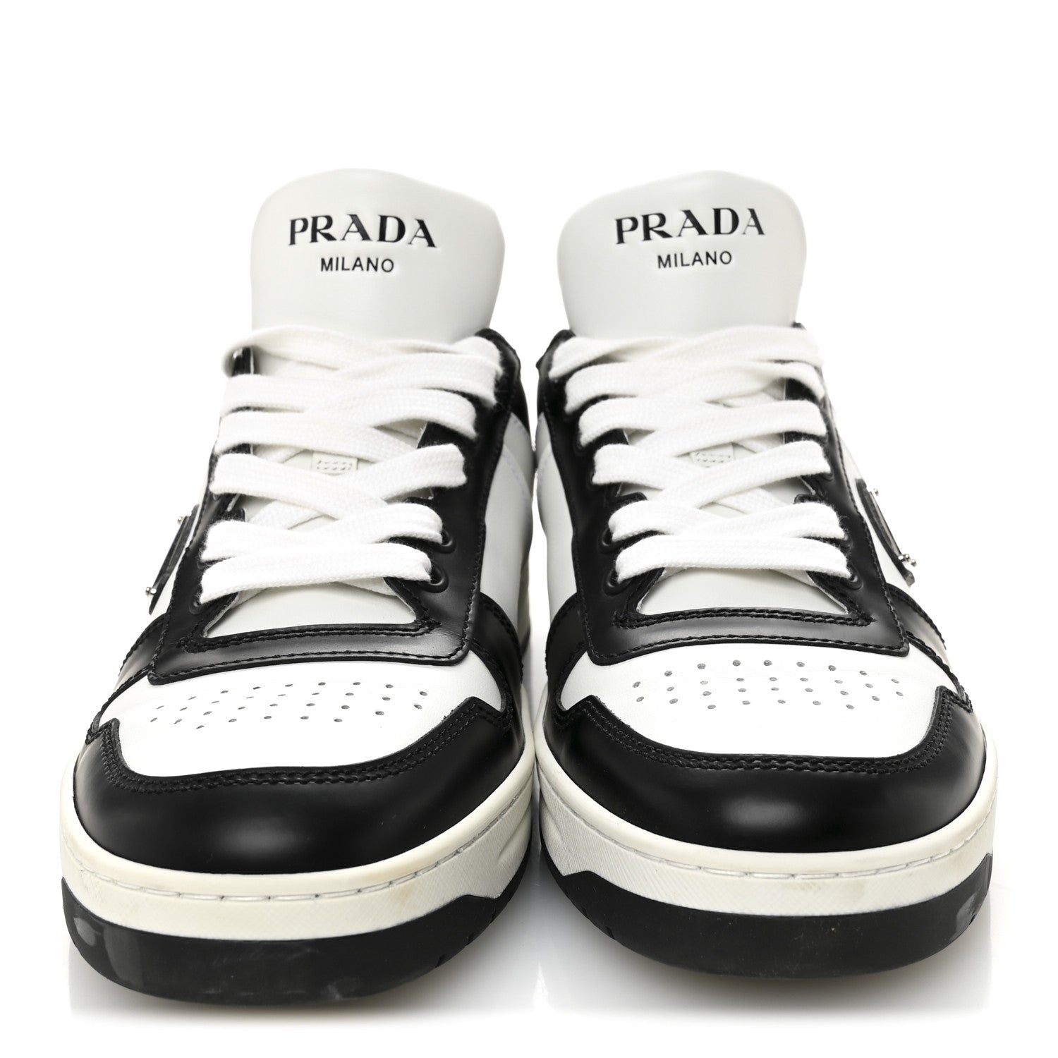 Prada Vitello Sport Spazzolato Rois Triangle Logo Womens Downtown Low Top 30mm Sneakers 39.5 White Black 2 of 10