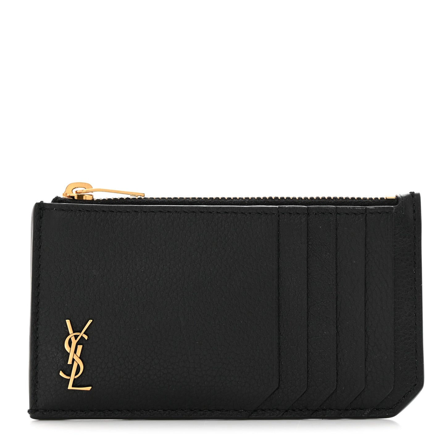 Grained Calfskin Monogram 5 Fragments Zip Pouch Card Holder Black