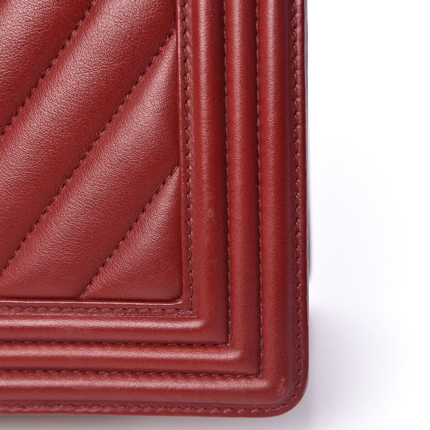 Calfskin Chevron Quilted Medium Boy Flap Dark Red