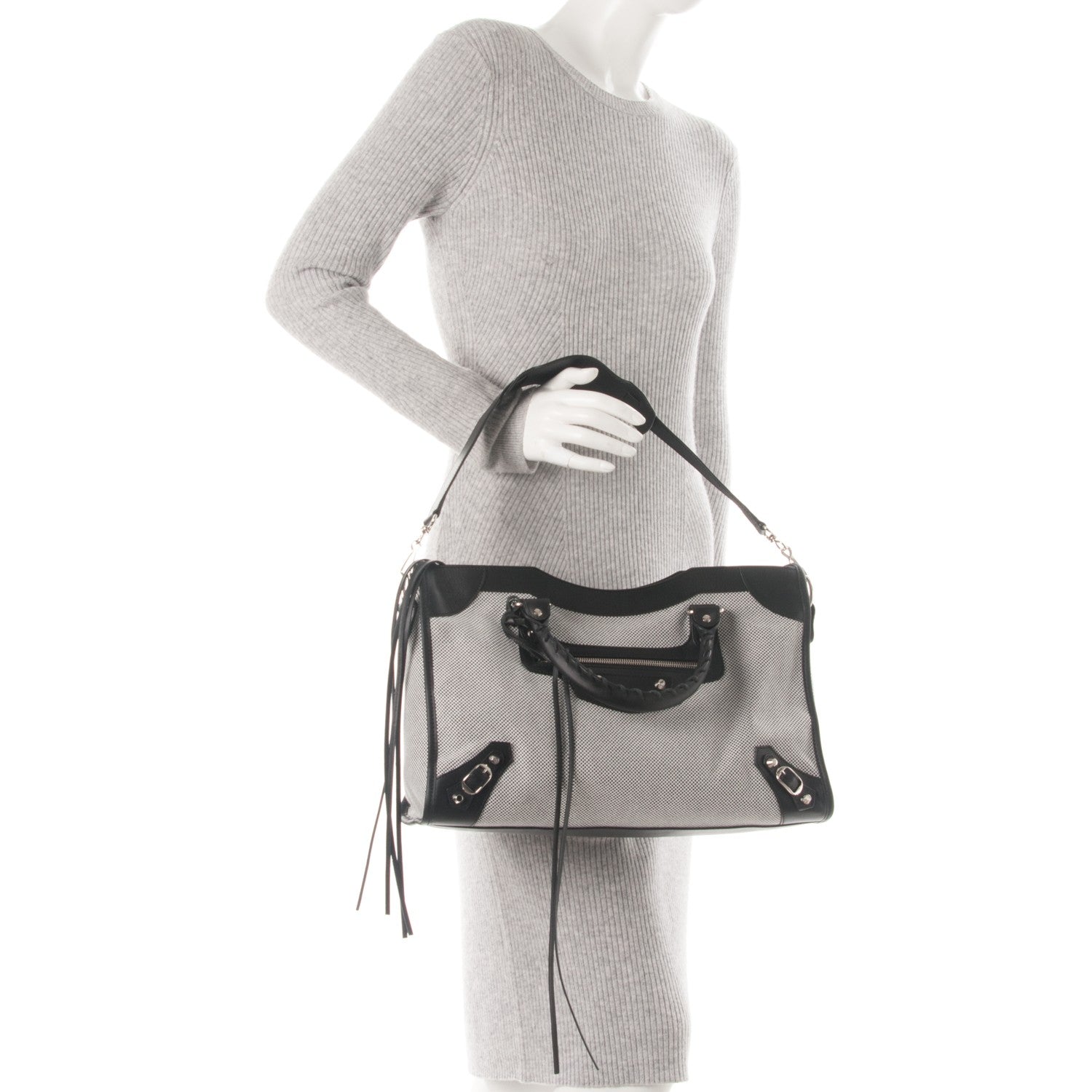 Balenciaga Calfskin Twill Classic Hardware Perforated City Black White 2 of 7