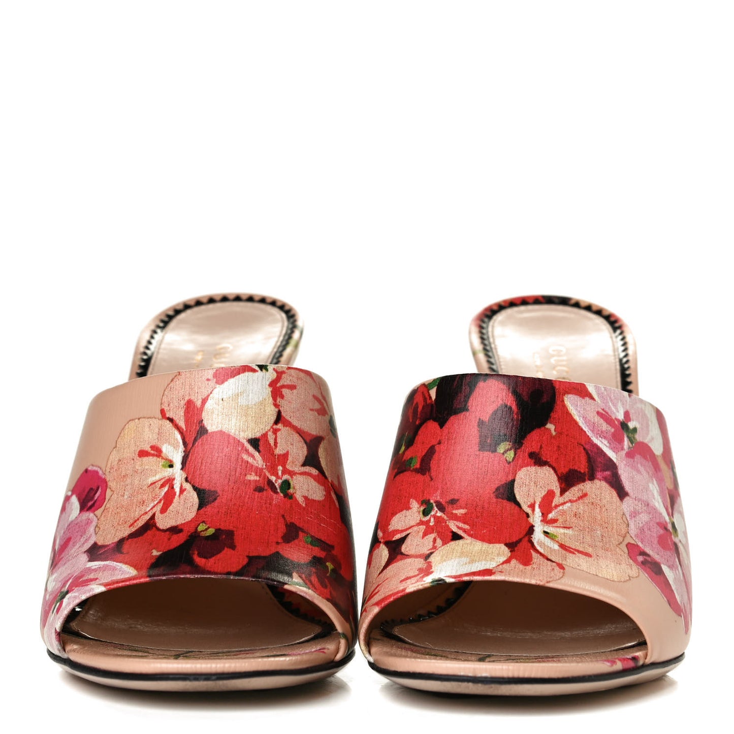 Calfskin Blooms Print High Heel Slide Sandals 37.5 Pink Apricot Multicolor