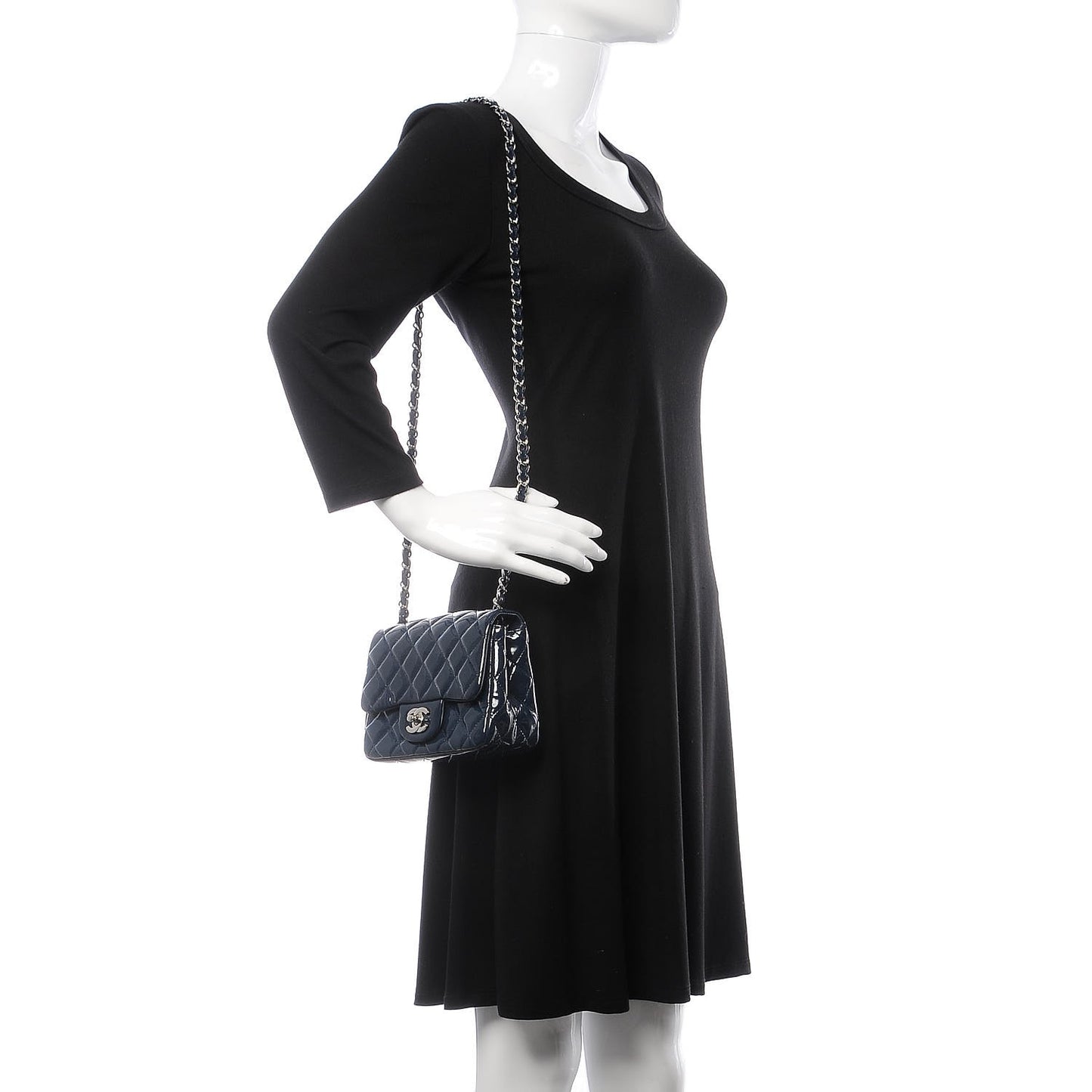 Patent Quilted Mini Square Flap Navy Blue