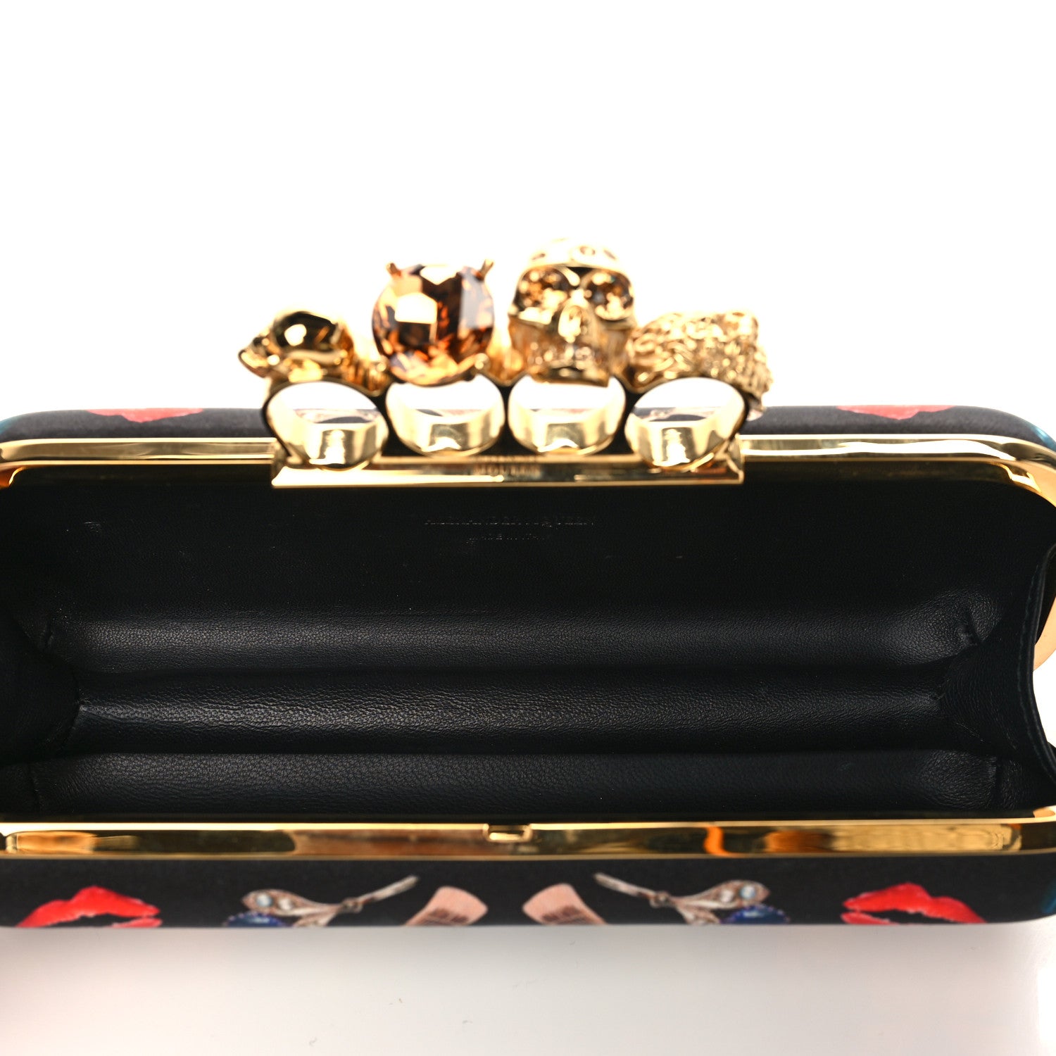 Alexander McQueen Silk Obsession Print Skull Knuckle Box Clutch Black 5 of 6