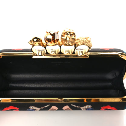 Alexander McQueen Silk Obsession Print Skull Knuckle Box Clutch Black 5 of 6