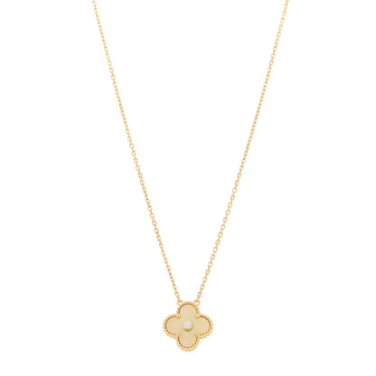 Van Cleef & Arpels 18K Yellow Gold Diamond Yellow Mother of Pearl Vintage Alhambra Pendant Necklace 1 of 5