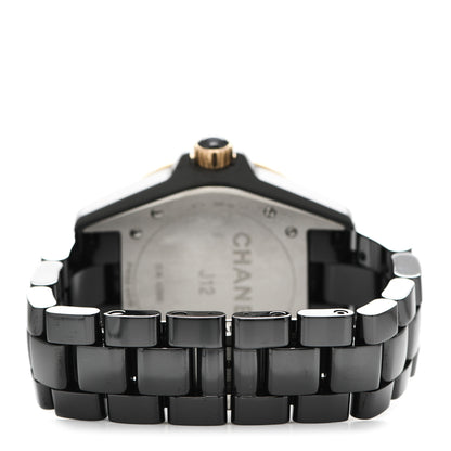 Chanel Stainless Steel 18K Yellow Gold Ceramic Diamond 38mm J12 Quartz Watch Black 3 of 6