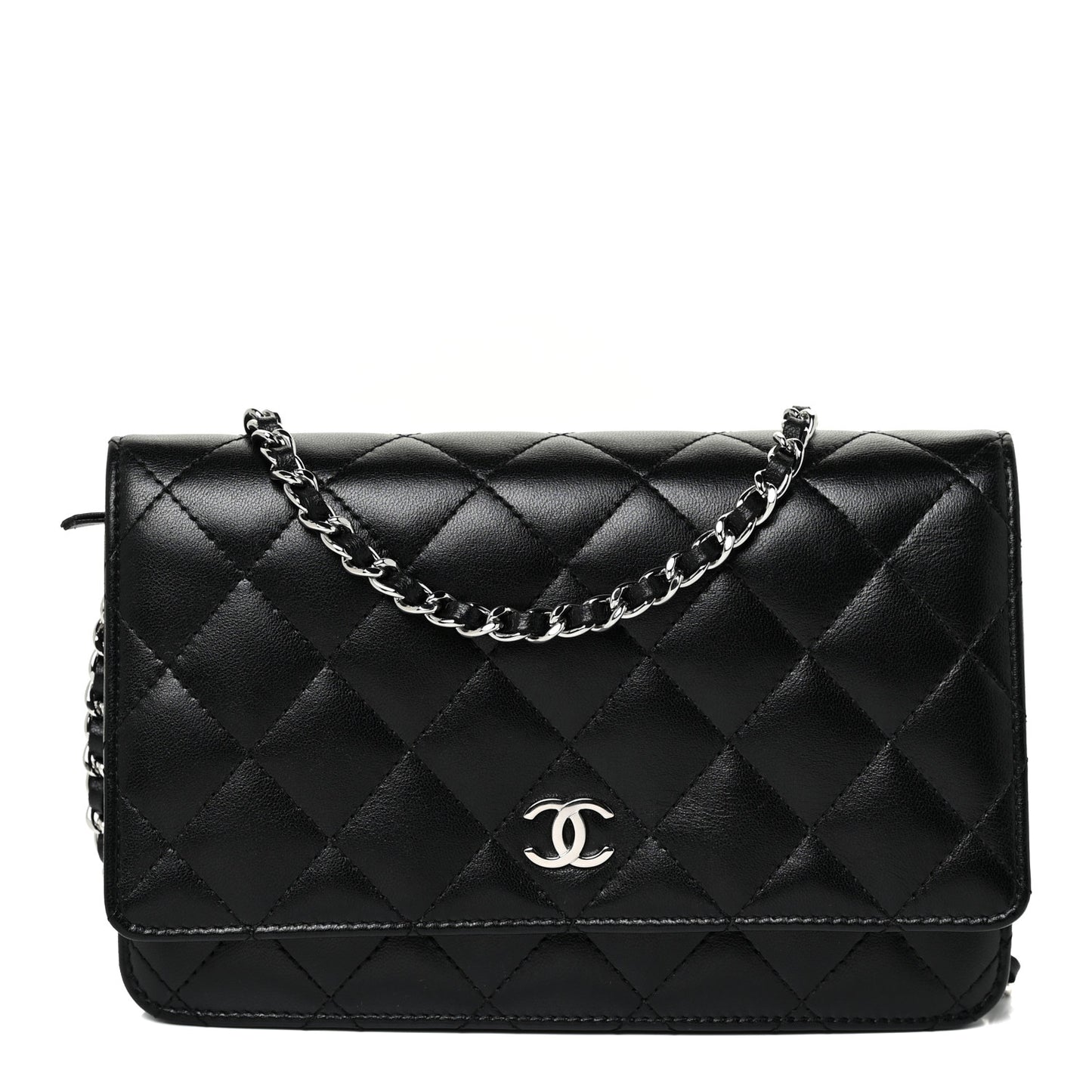 Lambskin Quilted Wallet On Chain WOC Black