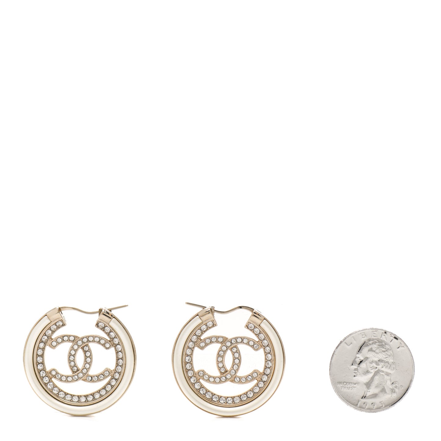 Metal Crystal Strass CC Hoop Earrings Gold