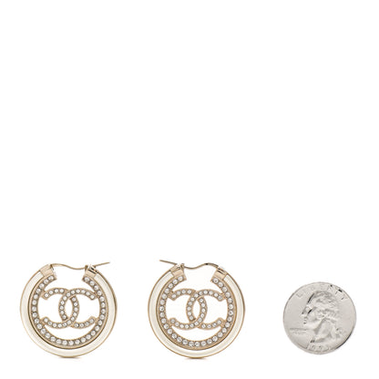 Chanel Metal Crystal Strass CC Hoop Earrings Gold 2 of 4
