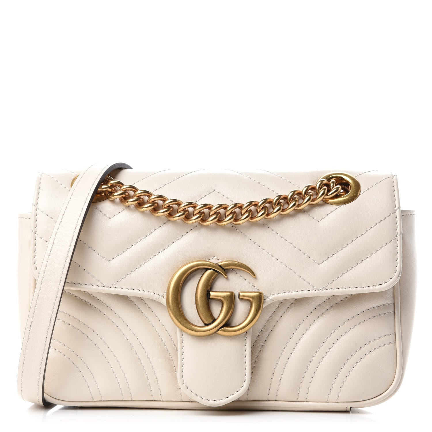 Gucci Calfskin Matelasse Mini GG Marmont Shoulder Bag White 1 of 10