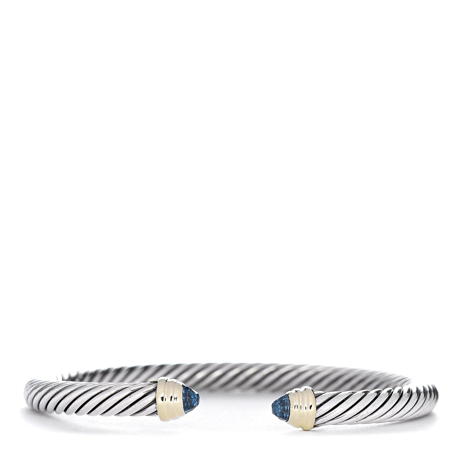 David Yurman Sterling Silver 14K Yellow Gold Blue Topaz 5mm Cable Classics Petite Color Bracelet 1 of 5