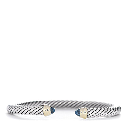 David Yurman Sterling Silver 14K Yellow Gold Blue Topaz 5mm Cable Classics Petite Color Bracelet 1 of 5