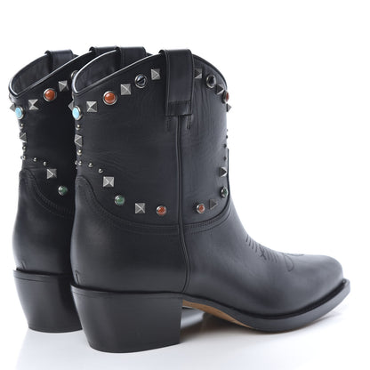 Valentino Garavani Calfskin Rockstud Rolling Cowboy Ankle Boots 40 Black 4 of 7