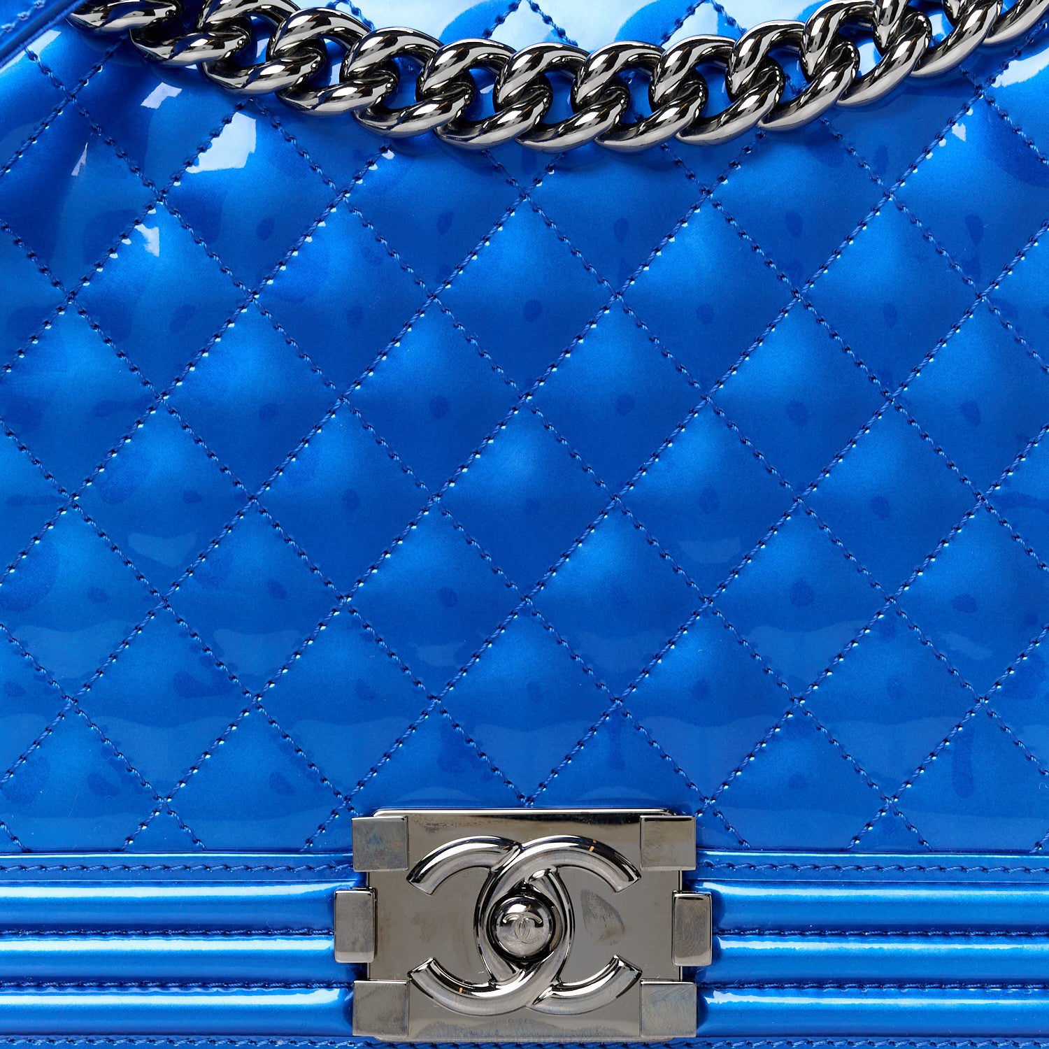 Chanel Metallic Patent Quilted New Medium Boy Flap Blue 8 of 10