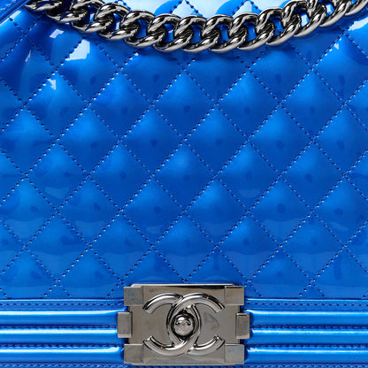 Chanel Metallic Patent Quilted New Medium Boy Flap Blue 8 of 10