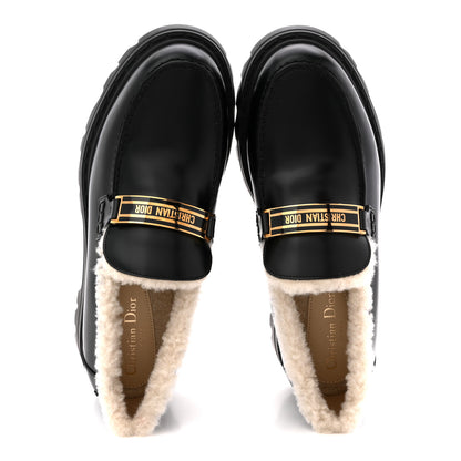 Christian Dior Brushed Calfskin Shearling Dior Code Lug Sole 15mm Loafers 41 Black Natural 2 of 10
