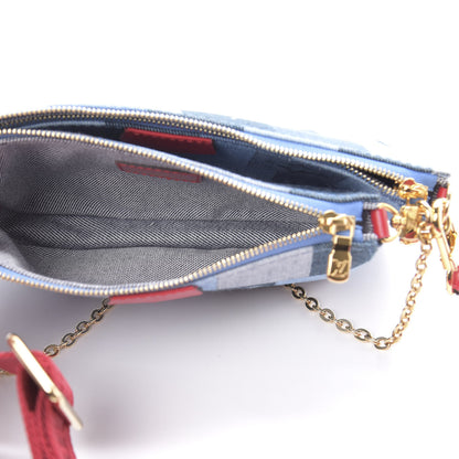 Louis Vuitton Denim Damier Monogram Patchwork Multi Pochette Accessories Blue Rouge 6 of 13