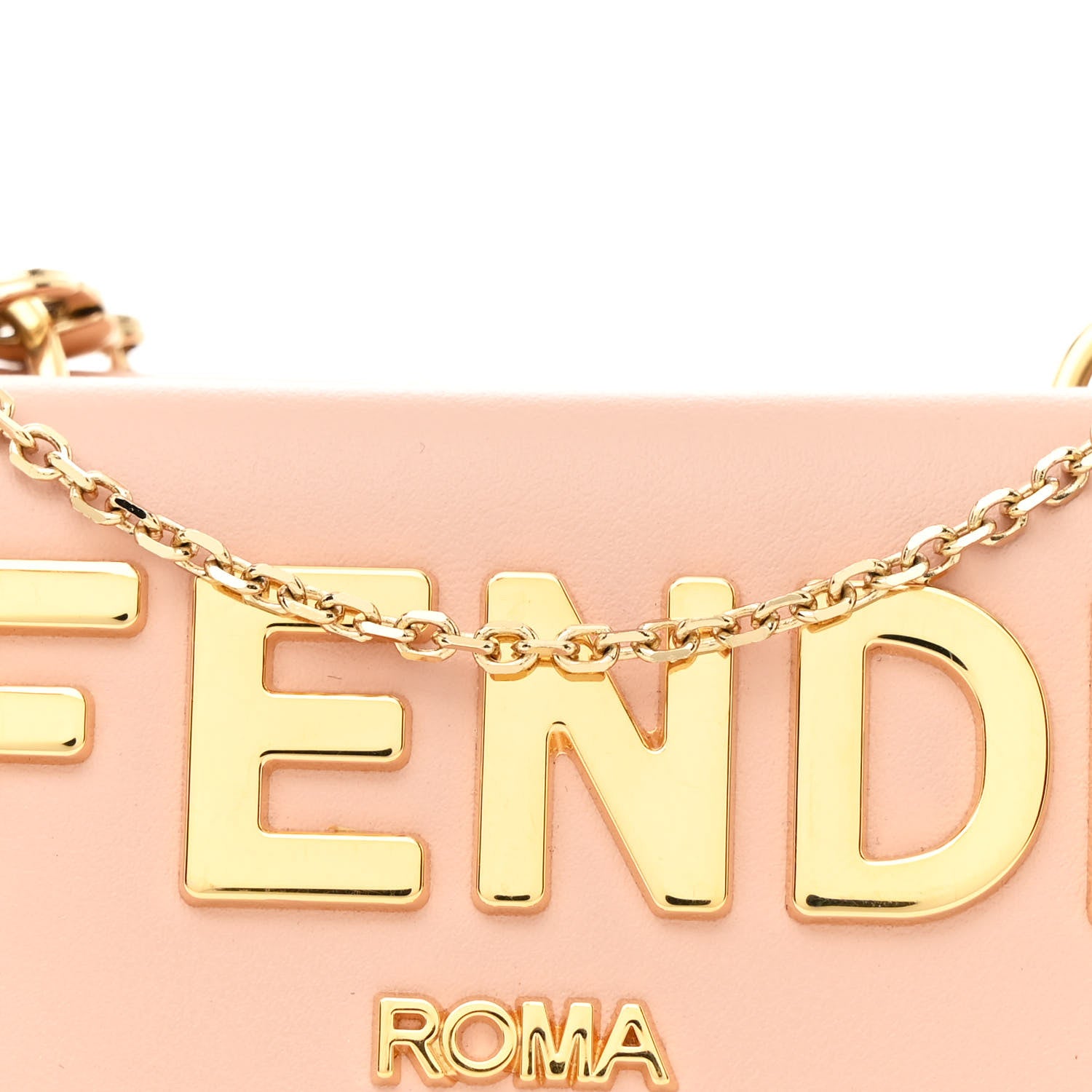 Fendi Vitello Kyoto Metal Fendi Roma Logo Micro Trifold Wallet with Chain Light Rose 10 of 12