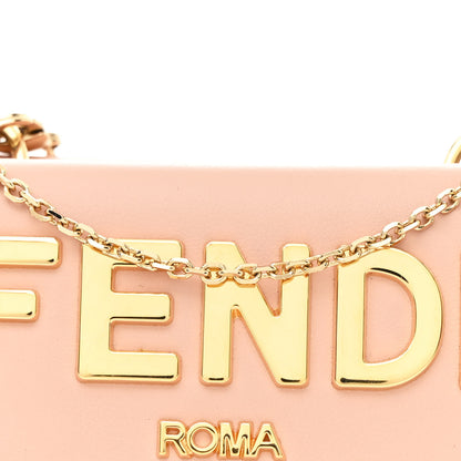 Fendi Vitello Kyoto Metal Fendi Roma Logo Micro Trifold Wallet with Chain Light Rose 10 of 12