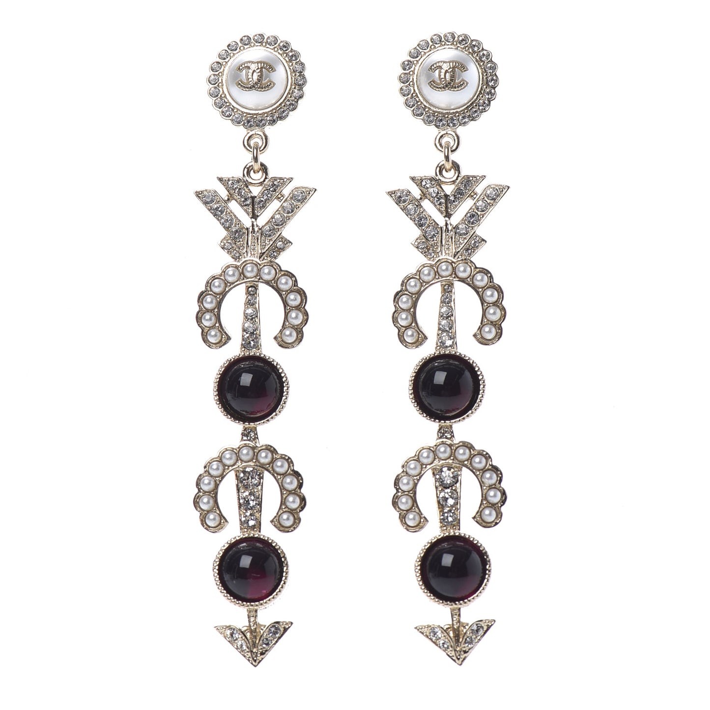 Crystal Pearl Queen of France Drop Earrings Gold