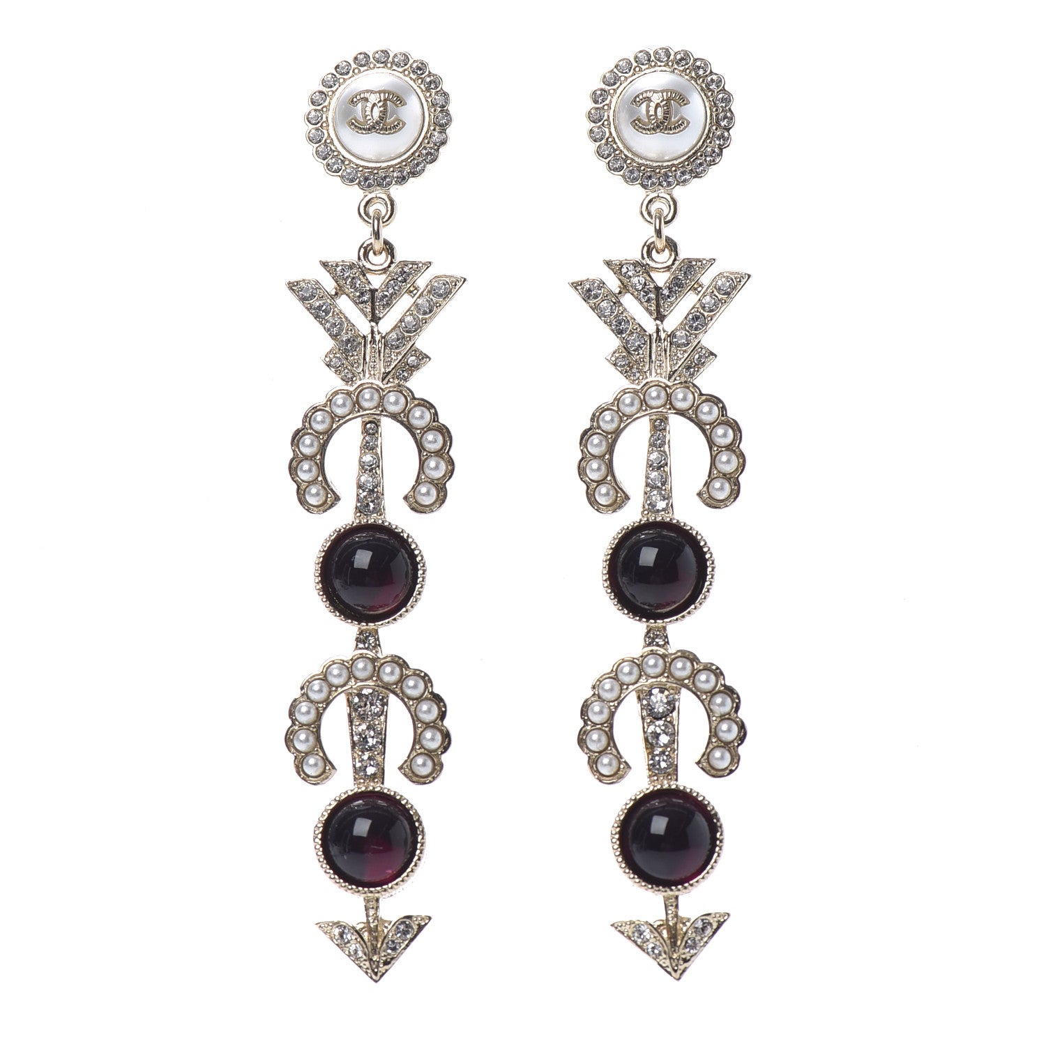 Chanel Crystal Pearl Queen of France Drop Earrings Gold 1 of 4