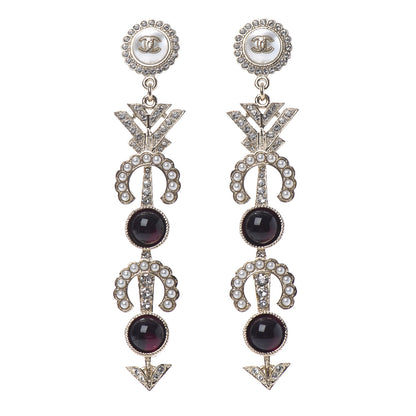 Chanel Crystal Pearl Queen of France Drop Earrings Gold 1 of 4