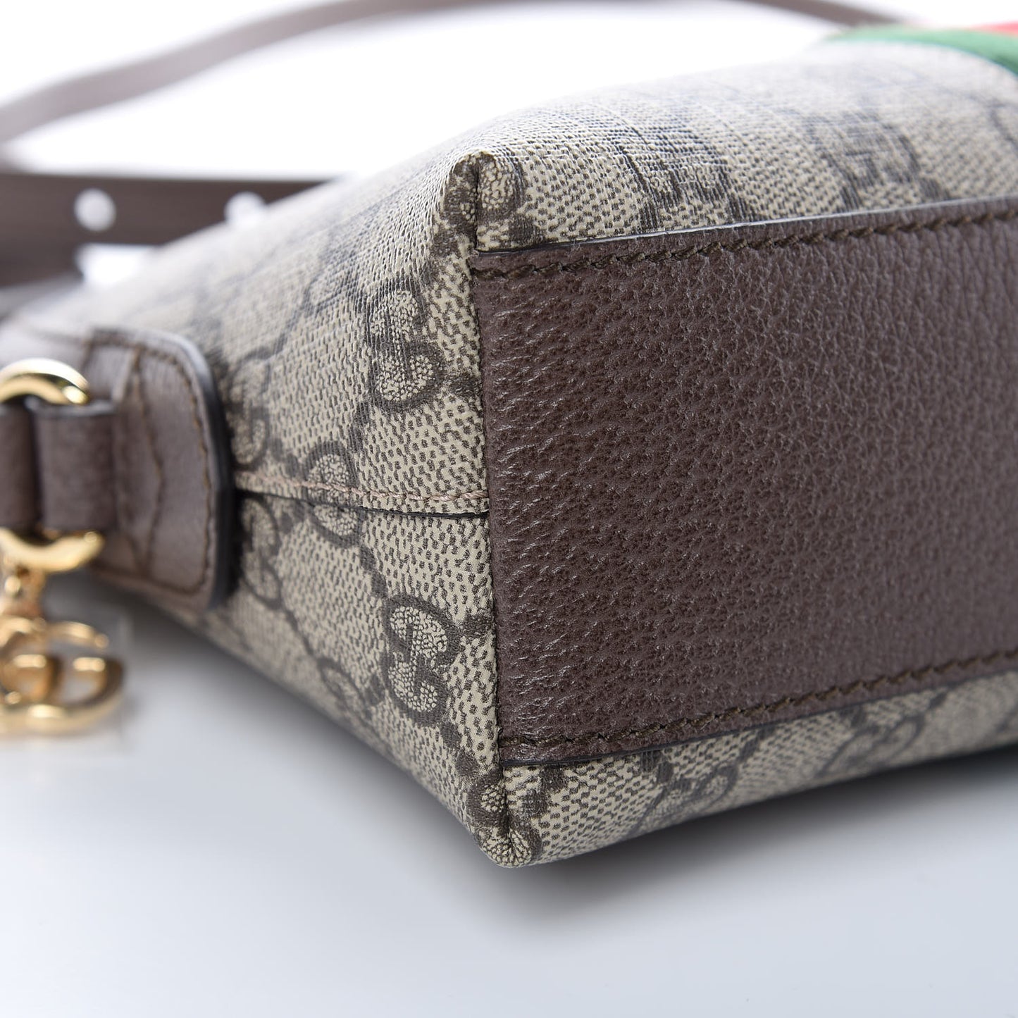 GG Supreme Monogram Textured Dollar Calfskin Web Small Ophidia Dome Shoulder Bag Beige Ebony New Acero