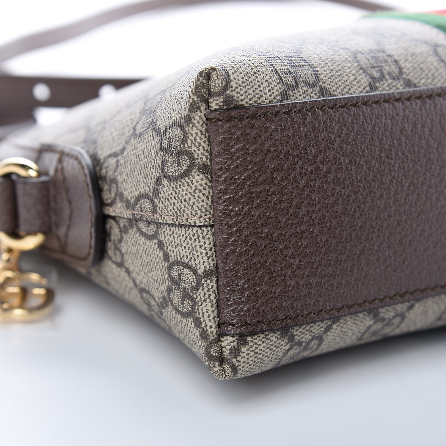 Gucci GG Supreme Monogram Textured Dollar Calfskin Web Small Ophidia Dome Shoulder Bag Beige Ebony New Acero 8 of 9
