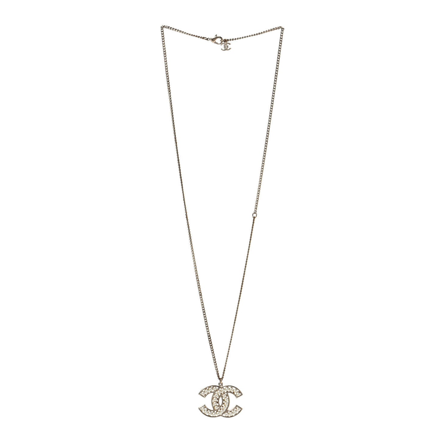 Pearl CC Pendant Necklace Gold