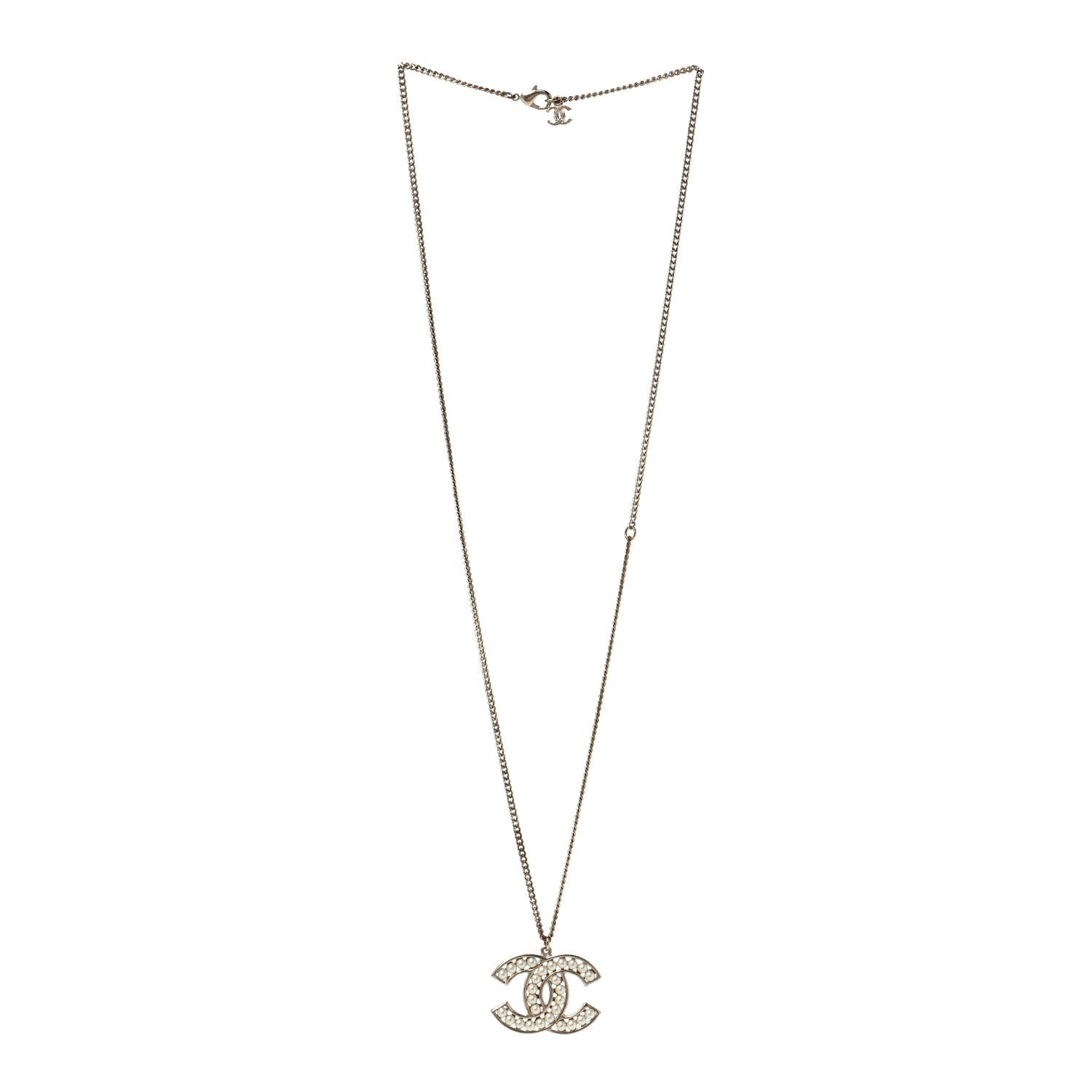 Chanel Pearl CC Pendant Necklace Gold 2 of 4