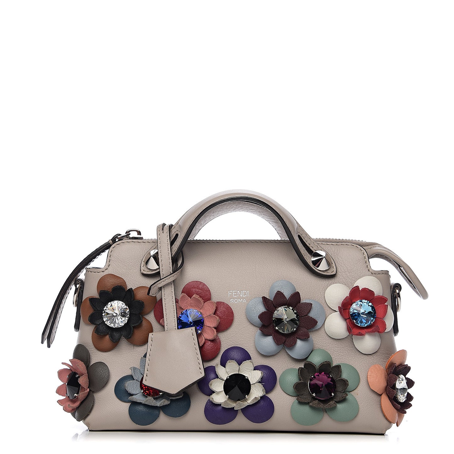 Vitello Dolce Crystal Flowerland Studded Mini By The Way Boston Bag Grigio Polvere Multicolor
