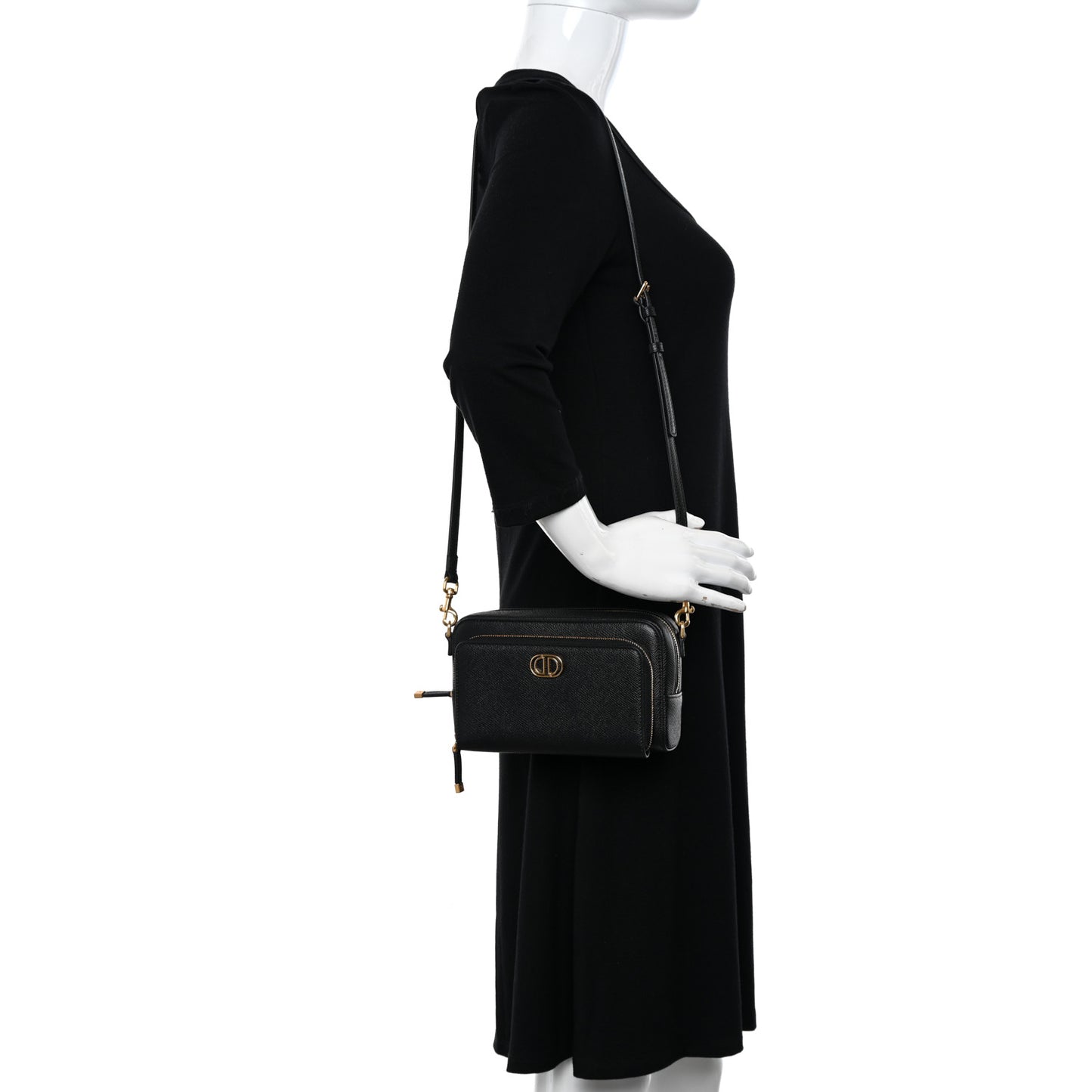 Grained Calfskin Caro Double Pouch Black