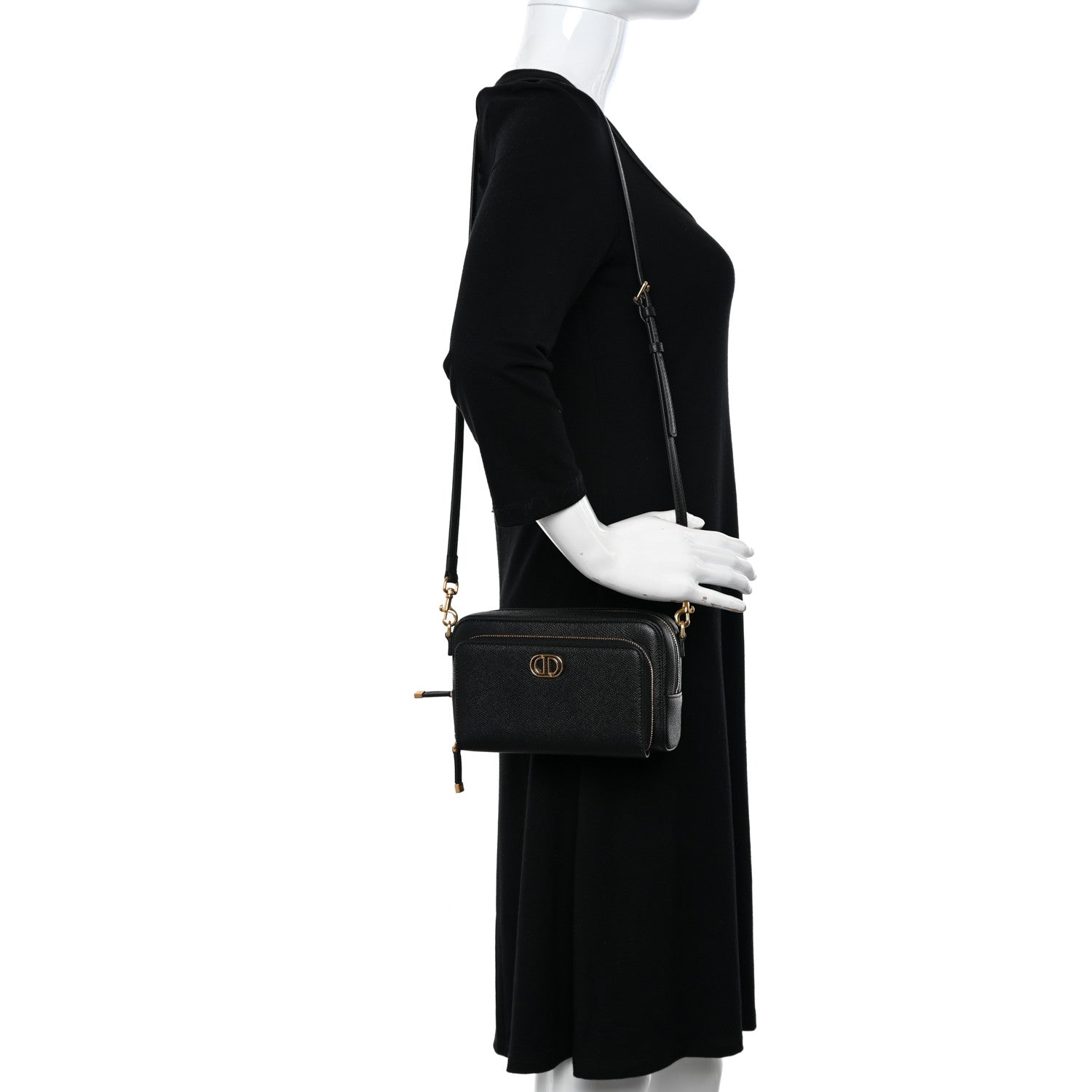 Christian Dior Grained Calfskin Caro Double Pouch Black 2 of 11
