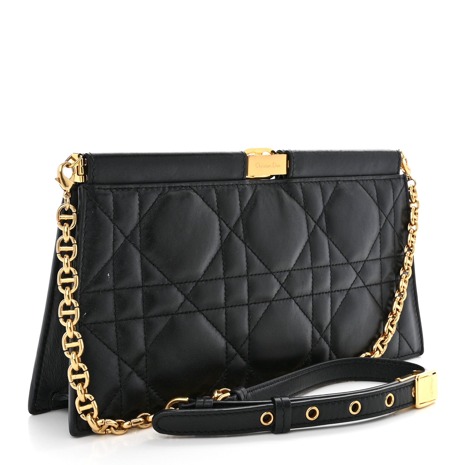 Christian Dior Lambskin Cannage Caro Colle Noire Clutch With Chain Black 3 of 10