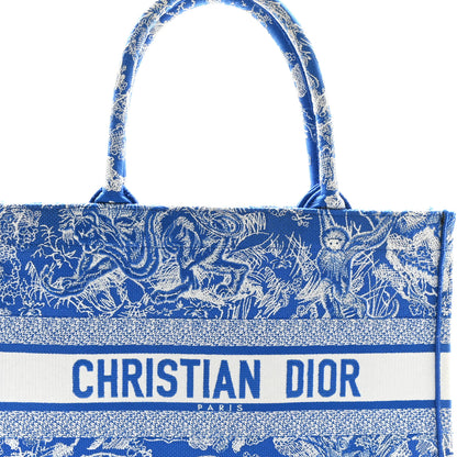 Christian Dior Canvas Embroidered Medium Dioriviera Toile De Jouy Book Tote Fluorescent Blue 8 of 11