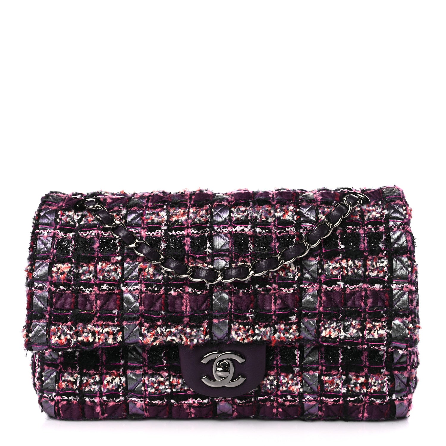 Chanel Tweed Quilted Medium Double Flap Dark Purple 1 of 8