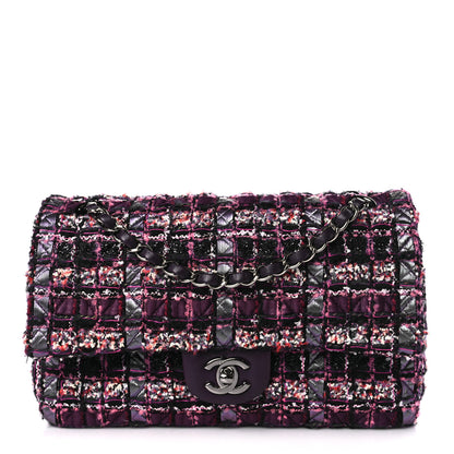 Chanel Tweed Quilted Medium Double Flap Dark Purple 1 of 8