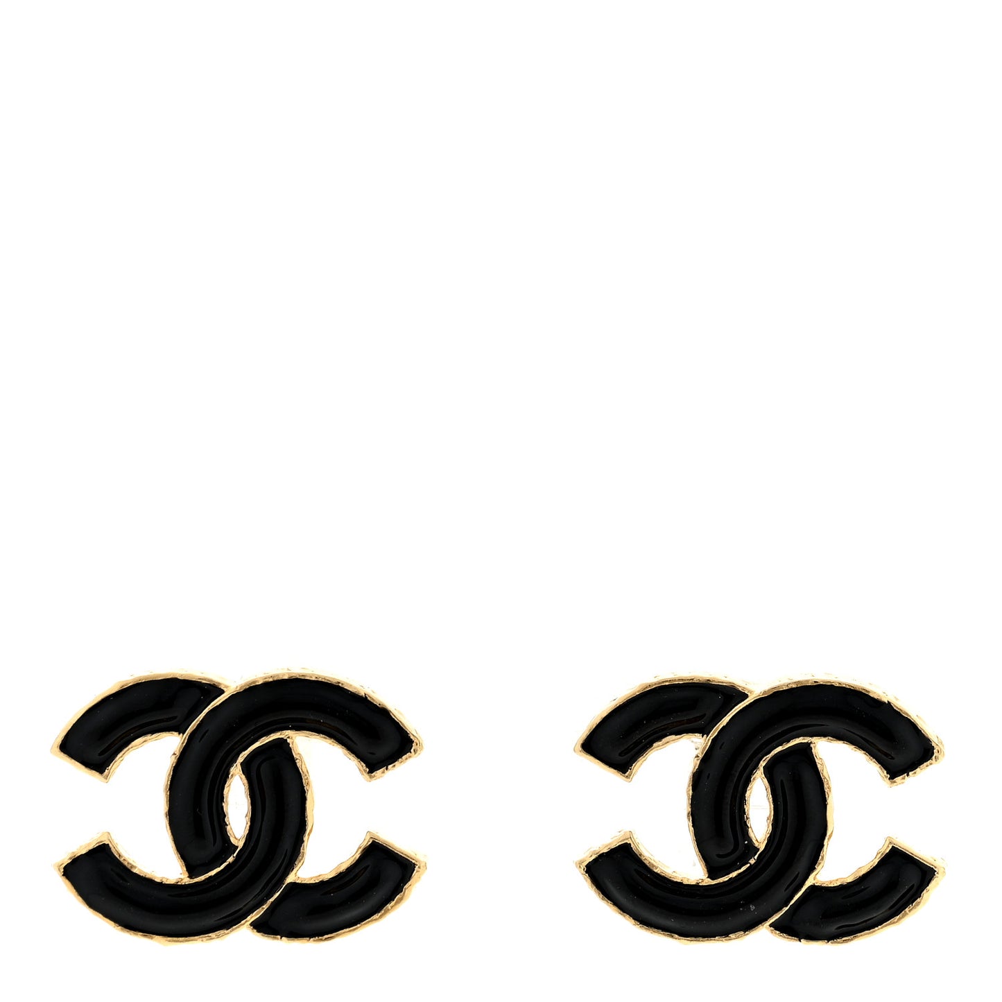 Metal Enamel CC Earrings Black Gold