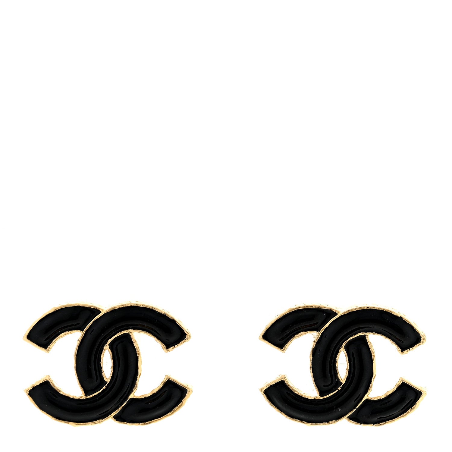 Chanel Metal Enamel CC Earrings Black Gold 1 of 4
