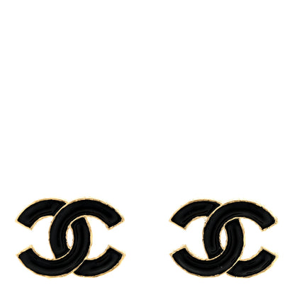 Chanel Metal Enamel CC Earrings Black Gold 1 of 4