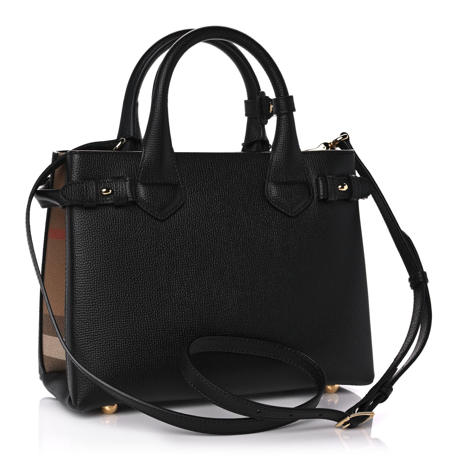 Burberry Grainy Calfskin House Check Small Banner Tote Black 3 of 11