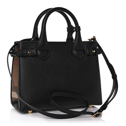 Burberry Grainy Calfskin House Check Small Banner Tote Black 3 of 11