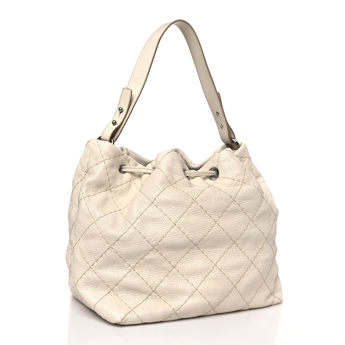 Glazed Calfskin On The Road Drawstring Tote Ivory